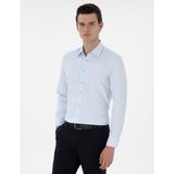 Pierre Cardin Erkek Açık Mavi İltalyan Yaka Armürlü Uzun Kollu Gömlek 50303375-VR003 - S