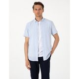 Pierre Cardin Erkek Açık Mavi Keten Karışımlı Regular Fit Kısa Kollu Gömlek 50303287-VR003