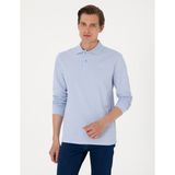 Pierre Cardin Erkek Açık Mavi Slim Fit Kıvrılmaz Polo Yaka Basic Pike Sweatshirt 50314048-VR003 - XL