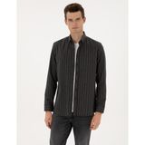 Pierre Cardin Erkek Antrasit Çizgili Regular Fit Uzun Kollu Gömlek 50316765-VR006 - 2XL