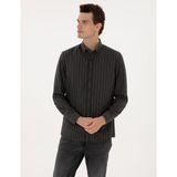 Pierre Cardin Erkek Antrasit Çizgili Regular Fit Uzun Kollu Gömlek 50316765-VR006