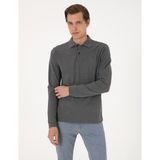 Pierre Cardin Erkek Antrasit Melanj Slim Fit Kıvrılmaz Polo Yaka Basic Pike Sweatshirt 50314048-VR081 - XL