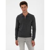 Pierre Cardin Erkek Antrasit Melanj Slim Fit Polo Yaka Fermuarlı Basic Triko Kazak 50314191-VR081 - 3XL