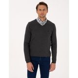 Pierre Cardin Erkek Antrasit Melanj Slim Fit V Yaka Basic Triko Kazak 50314190-VR081 - 3XL