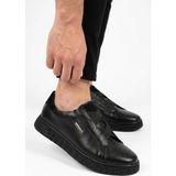 Pierre Cardin Erkek Ayakkabı Bağcıksız Çapraz Lastik Detaylı Hakiki Deri Kalın Taban Sneaker 169-586 - Siyah