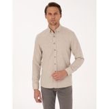 Pierre Cardin Erkek Bej Flanel Dokulu Slim Fit Uzun Kollu Gömlek 50316751-VR011