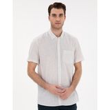 Pierre Cardin Erkek Bej Keten Görünümlü Regular Fit Kısa Kollu Gömlek 50306950-VR011 - 2XL