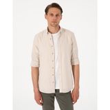 Pierre Cardin Erkek Bej Keten Görünümlü Slim Fit Uzun Kollu Gömlek 50307025-VR011 - 3XL