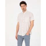 Pierre Cardin Erkek Bej Keten Karışımlı Regular Fit Kısa Kollu Gömlek 50303287-VR011 - XL