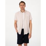 Pierre Cardin Erkek Bej Keten Karışımlı Regular Fit Kısa Kollu Gömlek 50303418-VR011 - 2XL