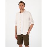 Pierre Cardin Erkek Bej Keten Karışımlı Regular Fit Uzun Kollu Gömlek 50303245-VR011