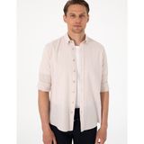 Pierre Cardin Erkek Bej Keten Karışımlı Regular Fit Uzun Kollu Gömlek 50303388-VR011 - XL
