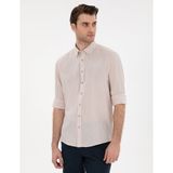 Pierre Cardin Erkek Bej Keten Karışımlı Regular Fit Uzun Kollu Gömlek 50303388-VR011
