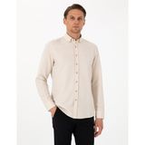 Pierre Cardin Erkek Bej Oxford Slim Fit Kolay Ütülenebilir Gömlek 50306996-VR011 - 2XL