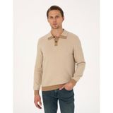 Pierre Cardin Erkek Bej Regular Fit %100 Yün Polo Yaka Düğmeli Triko Kazak 50315761-VR011 - XL