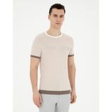 Pierre Cardin Erkek Bej Slim Fit Bisiklet Yaka Triko Tişört 50288086-VR011 - XXL