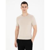 Pierre Cardin Erkek Bej Slim Fit Bisiklet Yaka Triko Tişört 50288845-VR011 - XL