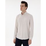 Pierre Cardin Erkek Bej Slim Fit Çizgili Uzun Kollu Gömlek 50301583-VR011 - 3XL
