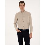 Pierre Cardin Erkek Bej Slim Fit Dokulu Uzun Kollu Gömlek 50316768-VR011 - 2XL