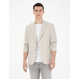 Pierre Cardin Erkek Bej Slim Fit Keten Ekose Ceket 50285197-VR011 - 48 - 6 Drop