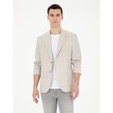 Pierre Cardin Erkek Bej Slim Fit Keten Ekose Ceket 50285197-VR011 - 58 - 6 Drop