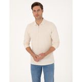 Pierre Cardin Erkek Bej Slim Fit Kıvrılmaz Fermuarlı Polo Yaka Basic Pike Sweatshirt 50314046-VR011 - 3XL