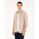 Pierre Cardin Erkek Bej Slim Fit Uzun Kollu Jean Gömlek 50288262-VR011