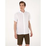 Pierre Cardin Erkek Beyaz %100 Keten Regular Fit Kısa Kollu Gömlek 50305680-VR013 - 2XL