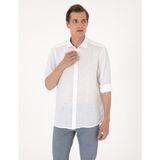 Pierre Cardin Erkek Beyaz %100 Keten Regular Fit Uzunkollu Gömlek 50303293-VR013 - XL