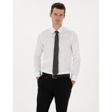 Pierre Cardin Erkek Beyaz %100 Pamuk Parlak Saten Slim Fit Uzun Kollu Basic Gömlek 50315407-VR013 - XL