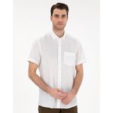 Pierre Cardin Erkek Beyaz Keten Görünümlü Regular Fit Kısa Kollu Gömlek 50306950-VR013