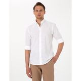 Pierre Cardin Erkek Beyaz Keten Görünümlü Slim Fit Uzun Kollu Gömlek 50307025-VR013