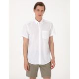 Pierre Cardin Erkek Beyaz Keten Karışımlı Regular Fit Kısa Kollu Gömlek 50303287-VR013 - XL