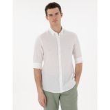 Pierre Cardin Erkek Beyaz Keten Karışımlı Regular Fit Uzun Kollu Gömlek 50303245-VR013 - XL