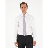 Pierre Cardin Erkek Beyaz Parlak Saten Slim Fit Uzun Kollu Basic Gömlek 50292520-VR013
