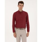 Pierre Cardin Erkek Bordo Flanel Dokulu Slim Fit Uzun Kollu Gömlek 50316751-VR014 - 2XL