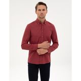 Pierre Cardin Erkek Bordo Flanel Dokulu Slim Fit Uzun Kollu Gömlek 50316751-VR014 - XL