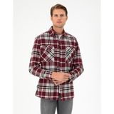 Pierre Cardin Erkek Bordo Klasik Yaka Oduncu Çift Cepli Oversize Gömlek Ceket 50292191-VR223 - Vişne