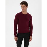 Pierre Cardin Erkek Bordo Slim Fit Bisiklet Yaka Basic Triko Kazak 50315509-VR177 - Plum - 3XL