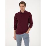 Pierre Cardin Erkek Bordo Slim Fit Kıvrılmaz Polo Yaka Basic Pike Sweatshirt 50314048-VR014 - XL