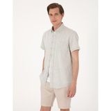 Pierre Cardin Erkek Çağla Keten Karışımlı Regular Fit Kısa Kollu Gömlek 50303287-VR016 - XL