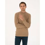 Pierre Cardin Erkek Camel Melanj Slim Fit Yarım Balıkçı Yaka Basic Triko Kazak 50315457-VR122 - 2XL