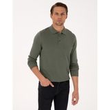 Pierre Cardin Erkek Duman Slim Fit Polo Yaka Düğmeli Triko Kazak 50318036-VR210 - Yeşil - 3XL