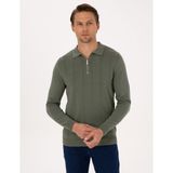 Pierre Cardin Erkek Duman Slim Fit Polo Yaka Fermuarlı Triko Kazak 50317398-VR210 - Yeşil - 3XL