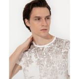 Pierre Cardin Erkek Ecru Slim Fit Baskılı Bisiklet Yaka Tişört 50254026-VR019 - Ekru - XXXL