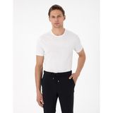 Pierre Cardin Erkek Ekru %100 Pamuk Slim Fit Bisiklet Yaka Basic Tişört 50306980-VR019 - 2XL