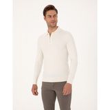 Pierre Cardin Erkek Ekru Regular Fit Polo Yaka Fermuarlı Triko Kazak 50315729-VR019 - 2XL