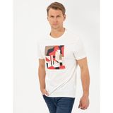 Pierre Cardin Erkek Ekru Slim Fit Baskılı Bisiklet Yaka Tişört 50254023-VR019 - XL