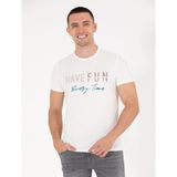 Pierre Cardin Erkek Ekru Slim Fit Baskılı Bisiklet Yaka Tişört 50263928-VR019