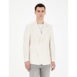 Pierre Cardin Erkek Ekru Slim Fit Çizgili Keten Kruvaze Ceket 50284938-VR019 - 46 - 6 Drop